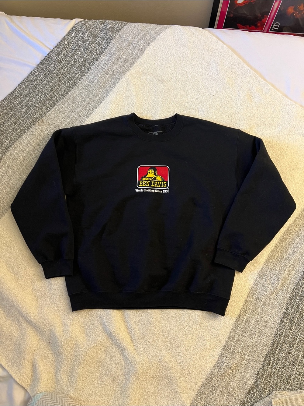 Ben Davis Classic Logo Crewneck Sweatshirt Black Men’s L Workwear
